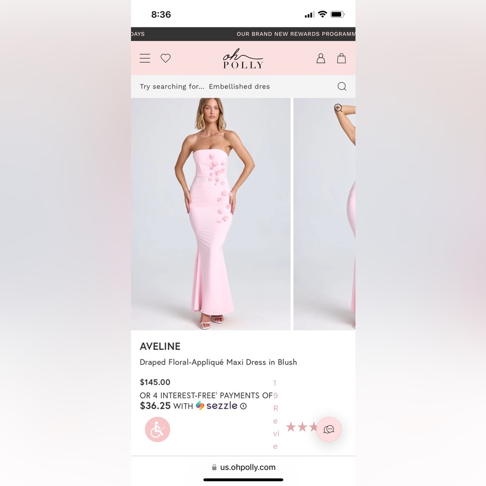 Pink Sequin Embellished Strapless Gown